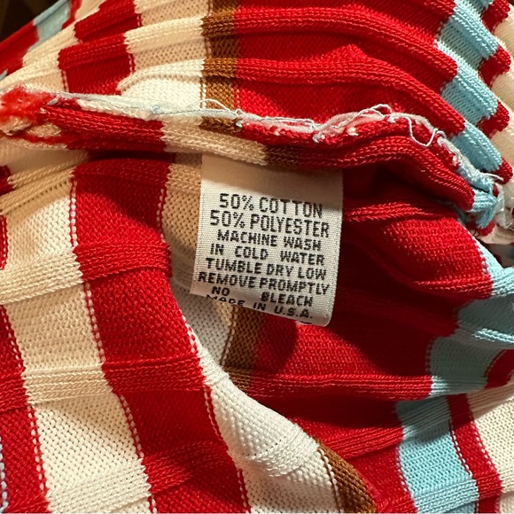 Women Ribbed Woven Bodycon Dress Small S Blue Red White Stretch Wide Stripes - Picture 15 of 15